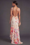 Black Floral Corset Thick Straps High Low Wedding Guest Dress
