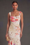Black Floral Corset Thick Straps High Low Wedding Guest Dress