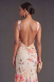 Black Floral Corset Thick Straps High Low Wedding Guest Dress