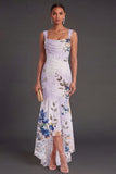 Black Floral Corset Thick Straps High Low Wedding Guest Dress