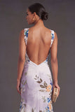 Black Floral Corset Thick Straps High Low Wedding Guest Dress