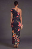 Champagne Sheath One Shoulder Ruched Long Wedding Guest Dress