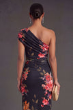 Champagne Sheath One Shoulder Ruched Long Wedding Guest Dress