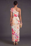 Champagne Sheath One Shoulder Ruched Long Wedding Guest Dress