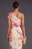 Champagne Sheath One Shoulder Ruched Long Wedding Guest Dress