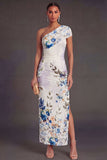 Champagne Sheath One Shoulder Ruched Long Wedding Guest Dress
