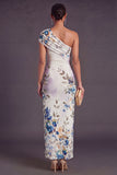 Champagne Sheath One Shoulder Ruched Long Wedding Guest Dress