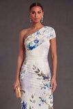 Champagne Sheath One Shoulder Ruched Long Wedding Guest Dress