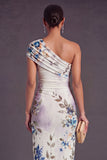 Champagne Sheath One Shoulder Ruched Long Wedding Guest Dress
