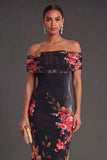 Champagne Sheath Off the Shoulder Ruched Long Wedding Guest Dress