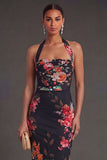 Black Sheath Halter Neck Long Wedding Guest Dress