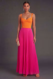 Orange and Fuchsia A Line Pleated Long Formal Dress