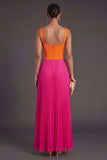 Orange and Fuchsia A Line Pleated Long Formal Dress