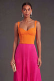 Orange and Fuchsia A Line Pleated Long Formal Dress