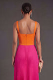 Orange and Fuchsia A Line Pleated Long Formal Dress