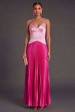 Pink and Fuchsia A Line Satin Long Formal Dress