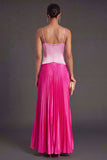 Pink and Fuchsia A Line Satin Long Formal Dress