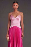 Pink and Fuchsia A Line Satin Long Formal Dress