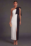 Fuchsia and Red Sheath One Shoulder Long Formal Dress with Slit