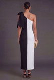 Fuchsia and Red Sheath One Shoulder Long Formal Dress with Slit