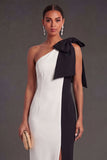 Fuchsia and Red Sheath One Shoulder Long Formal Dress with Slit