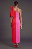 Fuchsia and Red Sheath One Shoulder Long Formal Dress with Slit