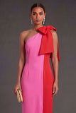 Fuchsia and Red Sheath One Shoulder Long Formal Dress with Slit