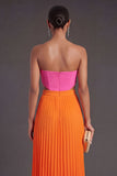 Pink and Orange Pleated Long Formal Dress