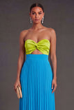 Green and Blue Sweetheart Pleated Long Formal Dress