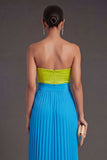Green and Blue Sweetheart Pleated Long Formal Dress