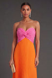 Pink and Orange Front Twisted Sweetheart Pleated Long Formal Dress