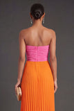 Pink and Orange Front Twisted Sweetheart Pleated Long Formal Dress