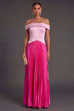 Pink and Fuchsia A Line Off the Shoulder Long Formal Dress