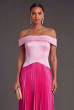 Pink and Fuchsia A Line Off the Shoulder Long Formal Dress