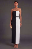 Sheath Black and White Strapless Long Formal Dress