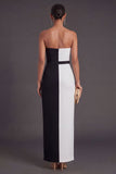 Sheath Black and White Strapless Long Formal Dress