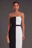Sheath Black and White Strapless Long Formal Dress