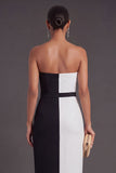 Sheath Black and White Strapless Long Formal Dress