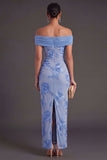 Blue Floral Sheath Appliqued Long Wedding Guest Dress