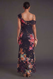Black Floral Mermaid Long Wedding Guest Dress