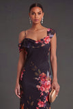 Black Floral Mermaid Long Wedding Guest Dress