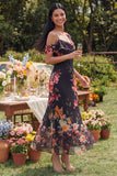 Black Floral Mermaid Long Wedding Guest Dress