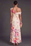 Ivory One Shoulder Floral Long Wedding Guest Dress