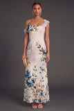 Ivory One Shoulder Floral Long Wedding Guest Dress
