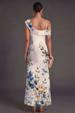 Ivory One Shoulder Floral Long Wedding Guest Dress