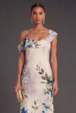 Ivory One Shoulder Floral Long Wedding Guest Dress