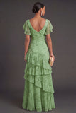 Dusty Sage Floral Ruffled Long Wedding Guest Dress
