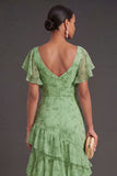 Dusty Sage Floral Ruffled Long Wedding Guest Dress