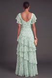 Dusty Sage Floral Ruffled Long Wedding Guest Dress