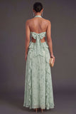 A Line Ruffled Dusty Sage Long Wedding Guest Dress
